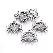 Tibetan Style Alloy Links connectors, Ocean Theme, Lead Free & Nickel Free & Cadmium Free, Crab, Thailand Sterling Silver Plated, 23x24.5x2.6mm, Hole: 1.8mm(X-TIBE-A008-013TAS-NR)