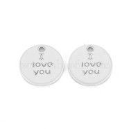 Spray Painted Alloy Charms for Valentine's Day, Cadmium Free & Lead Free, Flat Round with Phrase I Love You, White, 13x13x1.5mm, Hole: 1.6mm(PALLOY-Q433-027H-RS)