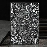 3D Embossed PU Leather Notebook, A5 Peacock Pattern Journal, for School Office Supplies, Antique Silver, 215x145mm(OFST-PW0009-007C)