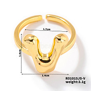 Fashionable Letter Brass Open Cuff for Women, Golden, European and American Style, Letter V, Inner Diameter: 17mm(UR6840-22)