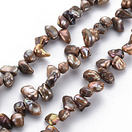 Natural Keshi Pearl Beads Strands, Cultured Freshwater Pearl, Dyed, Nuggets, Camel, 6~15x4~8x2~5mm, Hole: 0.5mm, about 80~84pcs/strand, 14.96 inch(38cm)(PEAR-S021-028A)
