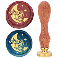 Brass Wax Seal Stamp with Rosewood Handle, for DIY Scrapbooking, Rose Pattern, 25mm(AJEW-WH0412-0029)