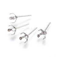 Tarnish Resistant 304 Stainless Steel Stud Earring Findings, Prong Earring Settings, Stainless Steel Color, 15x6.5mm, Inner Diameter: 6mm, Pin: 0.7mm(STAS-L219-03B-P)