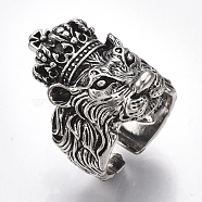 Alloy Cuff Finger Rings, Wide Band Rings, Lion, Antique Silver, Size 9, 19mm(RJEW-T006-36)