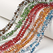 Electroplate Transparent Glass Beads Strands, Half Silver Plated, Faceted, Rondelle, Mixed Color, 4x3mm, Hole: 0.4mm, about 123~127pcs/strand, 16.5~16.9 inch(42~43cm)(EGLA-A034-T4mm-M)