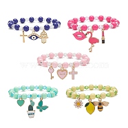 Acrylic Beaded Stretch Bracelet, Alloy Enamel Charms Bracelet for Women, Mixed Patterns, Inner Diameter: 2 inch(5.2cm)(BJEW-JB08770)