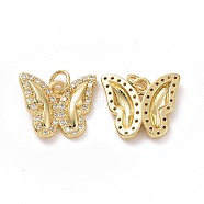 Brass Cubic Zirconia Pendants, Butterfly Charm, with Jump Ring, Golden, 14x16x3mm, Hole: 3.5mm(ZIRC-I062-12G)