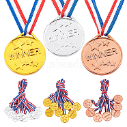 24Pcs 3 Colors Plastic Sports Meet Medals, with Polyester Cord, Flat Round with Star & Word Winner, Mixed Color, 10-7/8 inch(27.5cm), 8pcs/color(NJEW-CN0001-01)