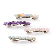 Iron Hair Barrette, with Natural Gemstone Beads, 61~65x12x13~15mm(PHAR-JH00065)