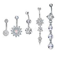 Brass Piercing Jewelry, Belly Rings, with Glass Rhinestone, Mixed Shapes, Platinum, 22~64mm, Bar: 15 Gauge(1.5mm), 5pcs/set, Bar Length: 3/8"(10mm)(AJEW-EE0006-86P)