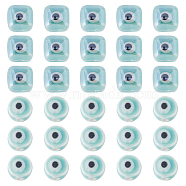 SUPERFINDINGS 40Pcs 2 Style Handmade Porcelain Beads, Bright Glazed Ceramic Beads with Evil Eye, Cube & Flat Round, Turquoise, 8~9.5x8~8.5x5~8.5mm, Hole: 1.5mm, 20pcs/style(PORC-FH0001-06B)