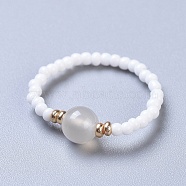 Natural White Moonstone Stretch Rings, with Glass Seed Beads, Size 8, 18mm(RJEW-JR00255-09)