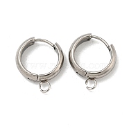 201 Stainless Steel Huggie Hoop Earring Findings, with Horizontal Loop and 316 Surgical Stainless Steel Pin, Stainless Steel Color, 16x4mm, Hole: 2.5mm, Pin: 1mm(STAS-P283-01W-P)