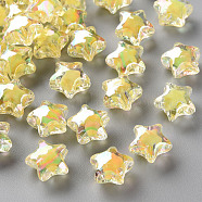 Transparent Acrylic Beads, Bead in Bead, AB Color, Faceted, Star, Yellow, 10.5x11x7mm, Hole: 2mm, about 1280pcs/500g(TACR-S152-01B-SS2105)