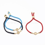 Nylon Cord Slider Bracelets, Bolo Bracelets, with Brass Micro Pave Clear Cubic Zirconia Links, Flat Round with Virgin Mary, Golden, Mixed Color, Inner Diameter: 1/4~2-1/4 inch(0.8~5.8cm), 3pcs/set(BJEW-JB06031)