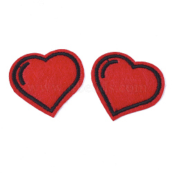 Computerized Embroidery Cloth Iron On Patches, Costume Accessories, Appliques, Heart, Red, 34x37x1mm(FIND-T030-048)