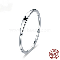 Heart Pattern Rhodium Plated 925 Sterling Silver Enamel Finger Rings, Platinum, US Size 8(18.1mm)(FS-WGF7691-02)