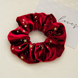Solid Color with Star Cloth Ponytail Scrunchy Hair Ties, Ponytail Holder Hair Accessories for Women and Girls, Red, 110mm(PW-WG29086-05)