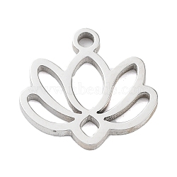 304 Stainless Steel Flower Lotus Charms, Stainless Steel Color, 11x11x1mm, Hole: 1.2mm(STAS-Z054-02P)