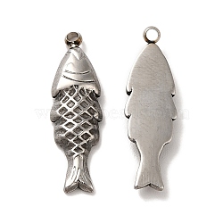 304 Stainless Steel Pendants, Fish Charm, Stainless Steel Color, 23x7x2.5mm, Hole: 1.5mm(STAS-Q001-03P)