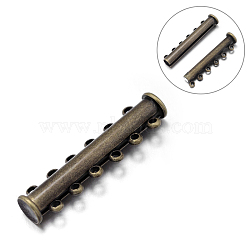6-Strands 12-Holes Tube Brass Magnetic Slide Lock Clasps, Nickel Free, Antique Bronze, 36x10x6.5mm, Hole: 1.5mm(KK-D476-AB-NF)