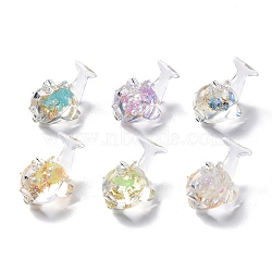 Luminous Transparent Resin Pendants, Dolphin Charms with Gold Foil, Glow in Dark, Mixed Color, 19x28x17mm, Hole: 2mm(X-RESI-K019-07)