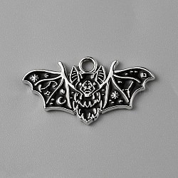 Halloween Alloy Enamel Pendants, Platinum, Bat Charm, Black, 13.5x25.5x1mm, Hole: 2mm(ENAM-CJC0002-34P-02)