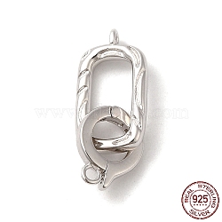 Rhodium Plated 925 Sterling Silver Fold Over Clasps, Oval, with 925 Stamp, Real Platinum Plated, oval: 16x8.5x2mm, Hole: 1.2mm, ring: 10.5x8.5x1.5, Hole: 1.4mm(STER-G038-07P)