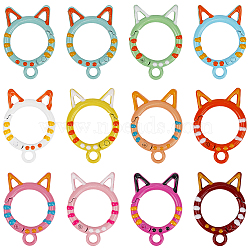 26Pcs Spray Painted Alloy Spring Gate Rings, Ring with Cat Ears, Mixed Color, 35x25x5mm, Hole: 3.5mm(FIND-SC0017-10)
