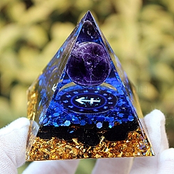 Orgonite Pyramid Resin Energy Generators, Reiki Natural Amethyst Chips Inside for Home Office Desk Decoration, Sagittarius, 60x60x60mm(PW-WG82346-02)