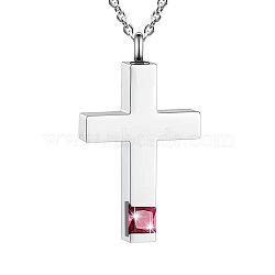 Cross Urn Ashes Pendant Necklace, Stainless Steel Memorial Jewelry for Men Women, Cerise, 21.65 inch(55cm)(PW-WGBB57D-07)