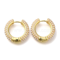 Rack Plating Ring Brass Hoop Earrrings, with ABS Plastic Imitation Pearl, Long-Lasting Plated, Cadmium Free & Lead Free, Real 18K Gold Plated, 22x6mm(EJEW-L097-03G)