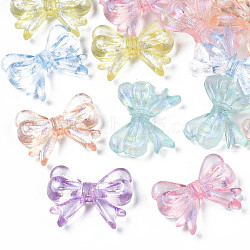 Transparent Acrylic Beads, Glitter Powder, Bowknot, Mixed Color, 14x18x4.5mm, Hole: 1.6mm(X-OACR-N008-062-01)