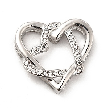 304 Stainless Steel Pendants, with Crystal Rhinestone, Heart Charms, Stainless Steel Color, 23x25x5mm, Hole: 7.5~9x2.3mm