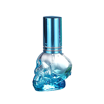 Glass Spray Bottles, with Aluminum Lid, Skull, Deep Sky Blue, 3.5x2.7x6.7cm, Capacity: 8ml(0.27fl. oz)