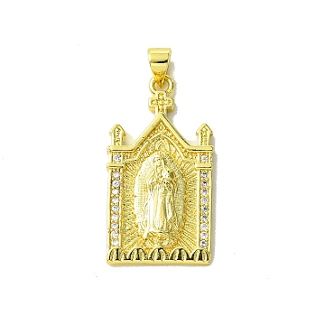 Real 18K Gold Plated Brass Micro Pave Clear Cubic Zirconia Pendants, Building, 31x16.5x3mm, Hole: 3.5x5mm