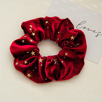 Solid Color with Star Cloth Ponytail Scrunchy Hair Ties, Ponytail Holder Hair Accessories for Women and Girls, Red, 110mm