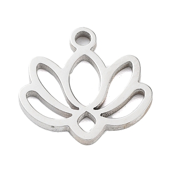 304 Stainless Steel Flower Lotus Charms, Stainless Steel Color, 11x11x1mm, Hole: 1.2mm