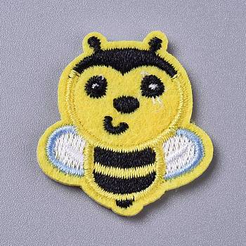 Computerized Embroidery Cloth Iron on/Sew on Patches, Costume Accessories, Appliques, Bees, Yellow, 32x30x1.5mm