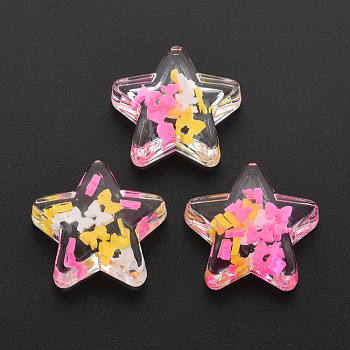 Translucent Acrylic Cabochons, with Polymer Clay, Star, Hot Pink, 25x25x8mm