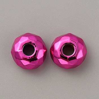Resin European Beads, Large Hole Beads, Faceted, Rondelle, Fuchsia, 14.5~15x8mm, Hole: 5mm