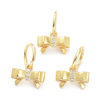 Brass Micro Pave Clear Cubic Zirconia Charms, with Jump Ring, Long-Lasting Plated, Bowknot, Real 18K Gold Plated, 9x13x4mm, Jump Ring: 10x1.2mm, 7.5mm Inner Diameter