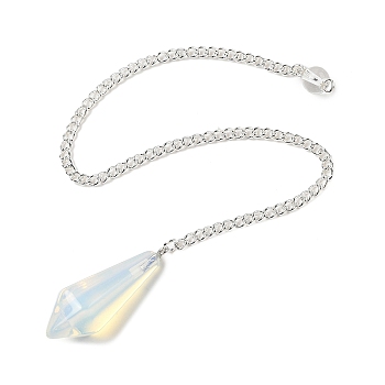 Opalite Cone Pointed Dowsing Pendulums, with Silver Plated Iron Curb Chains, Faceted, 210~215mm