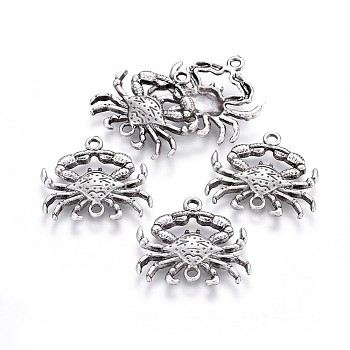 Tibetan Style Alloy Links connectors, Ocean Theme, Lead Free & Nickel Free & Cadmium Free, Crab, Thailand Sterling Silver Plated, 23x24.5x2.6mm, Hole: 1.8mm