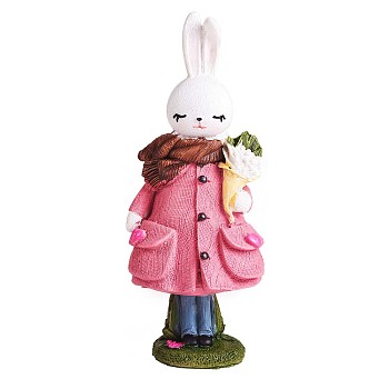 Resin Standing Rabbit Statue Bunny Sculpture Tabletop Rabbit Figurine for Lawn Garden Table Home Decoration ( Pink ), Pink, 66x140mm