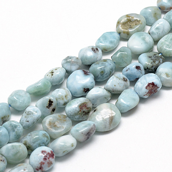 Natural Larimar Beads Strands, Grade A, Oval, 8~15x7~12x4~12mm, Hole: 1mm, about 30~45pcs/strand, 15.7 inch