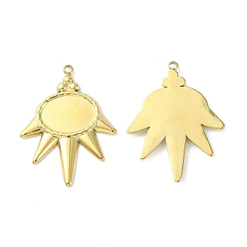 304 Stainless Steel Pendant Cabochon Settings, Sun, Real 14K Gold Plated, Tray: 11.8x8.8mm, 28x21x2mm, Hole: 1.5mm