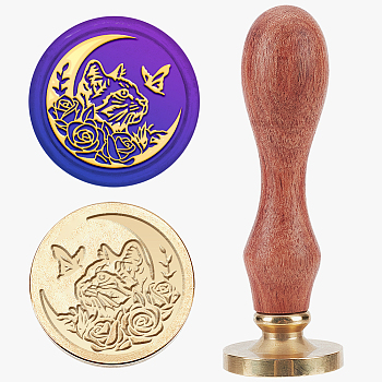 Wax Seal Stamp Set, Sealing Wax Stamp Solid Brass Head,  Wood Handle Retro Brass Stamp Kit Removable, for Envelopes Invitations, Gift Card, Cat Shape, 83x22mm, Stamps: 25x14.5mm