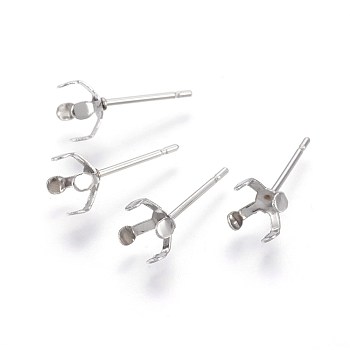 Tarnish Resistant 304 Stainless Steel Stud Earring Findings, Prong Earring Settings, Stainless Steel Color, 15x6.5mm, Inner Diameter: 6mm, Pin: 0.7mm