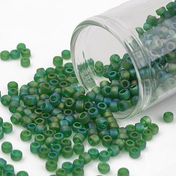 TOHO Round Seed Beads, Japanese Seed Beads, (167BF) Matte Transparent AB Peridot, 8/0, 3mm, Hole: 1mm, about 222pcs/bottle, 10g/bottle
